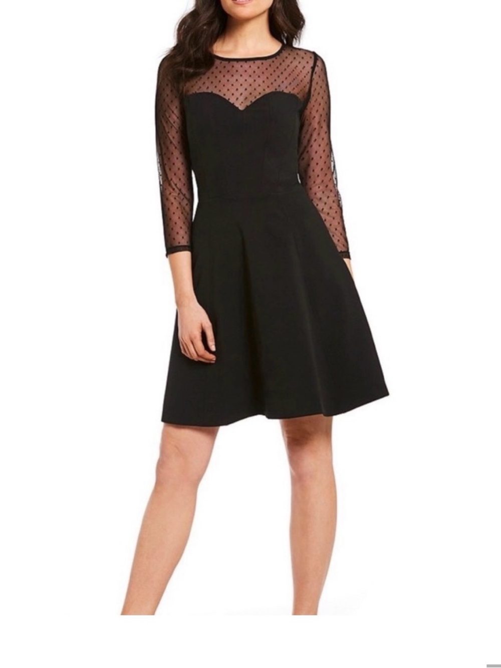 IMNYC Isaac Mizrahi Black Sheer Dot Fit-and-Flare Cocktail Dress